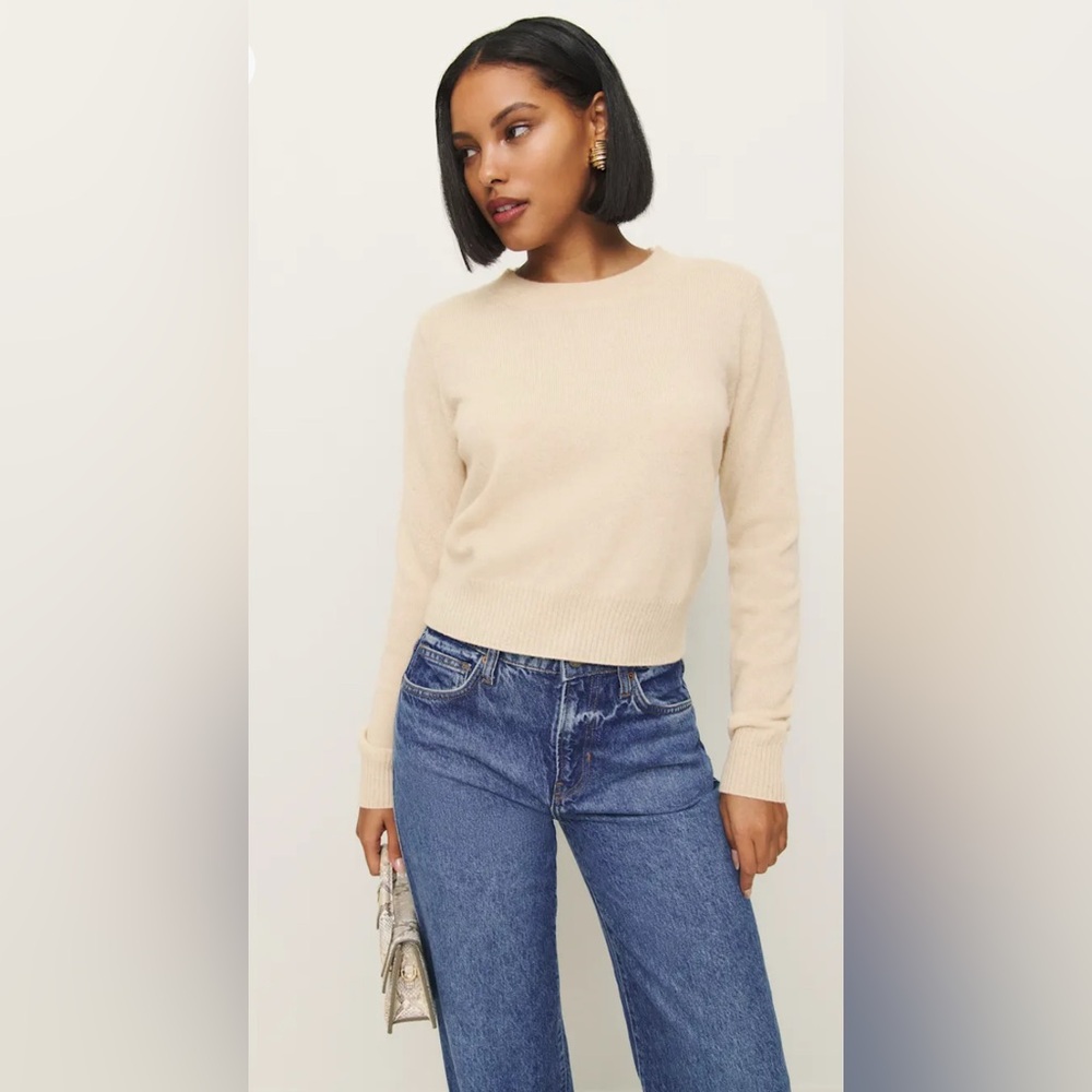 NWT Reformation Dana Cashmere Crew Sweater in Eco Beige Size Small - Picture 4 of 7
